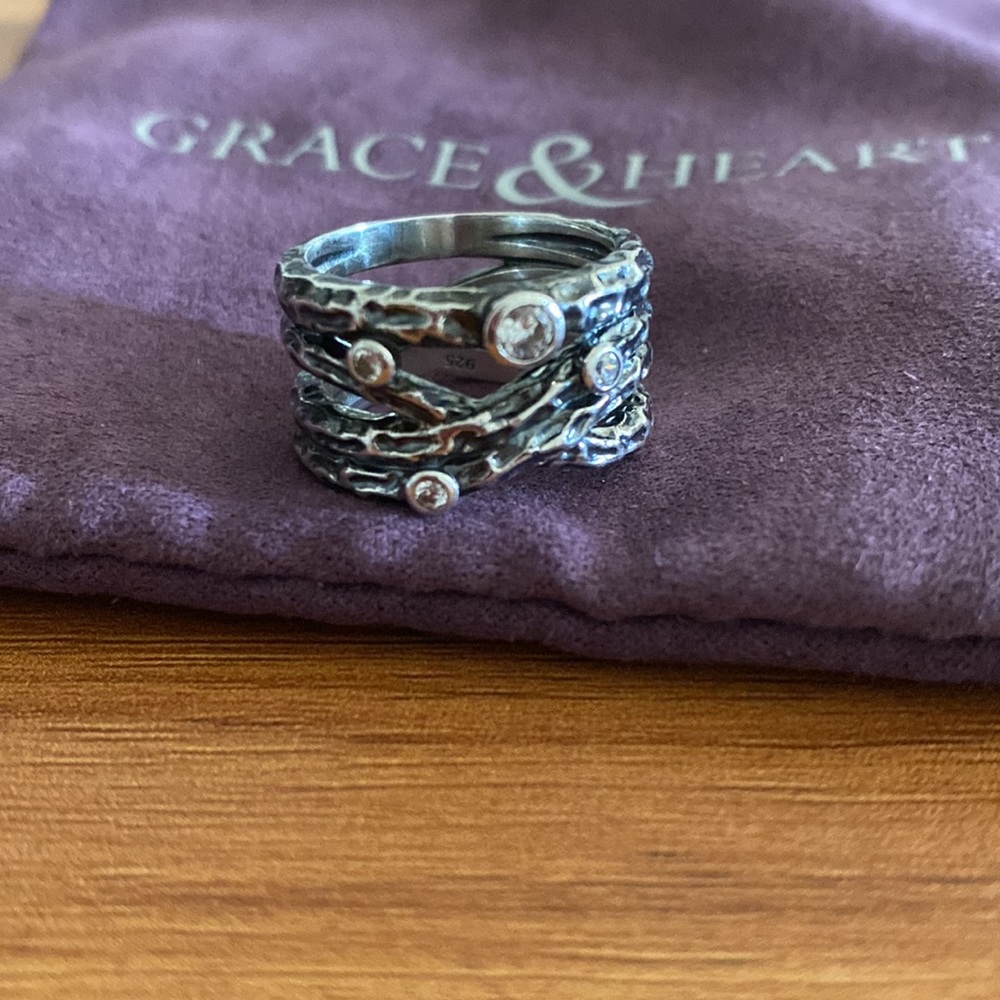 Grace & Heart oxidized Sterling and cz sample ring size 7